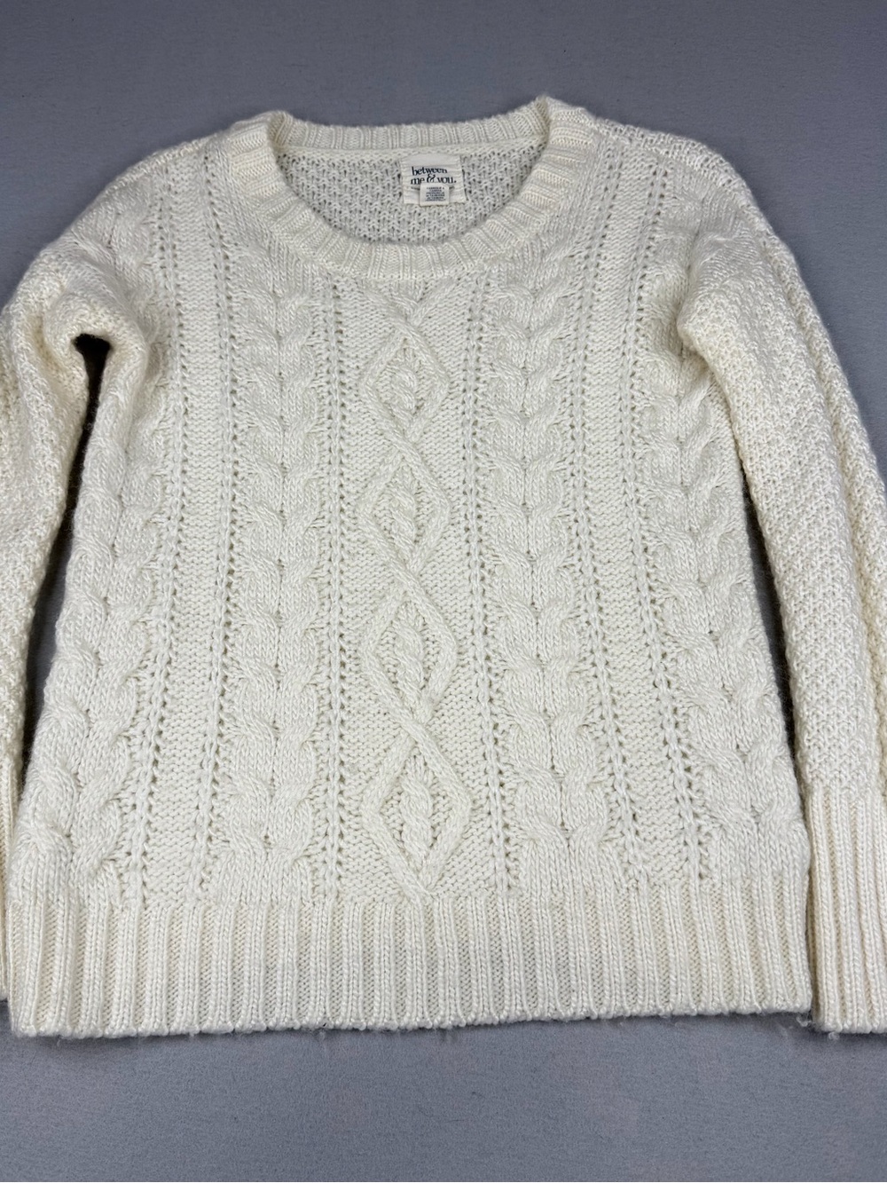 Between Me & You Ivory Cable Knit Fisherman Sweater Wool Blend Women’s XS